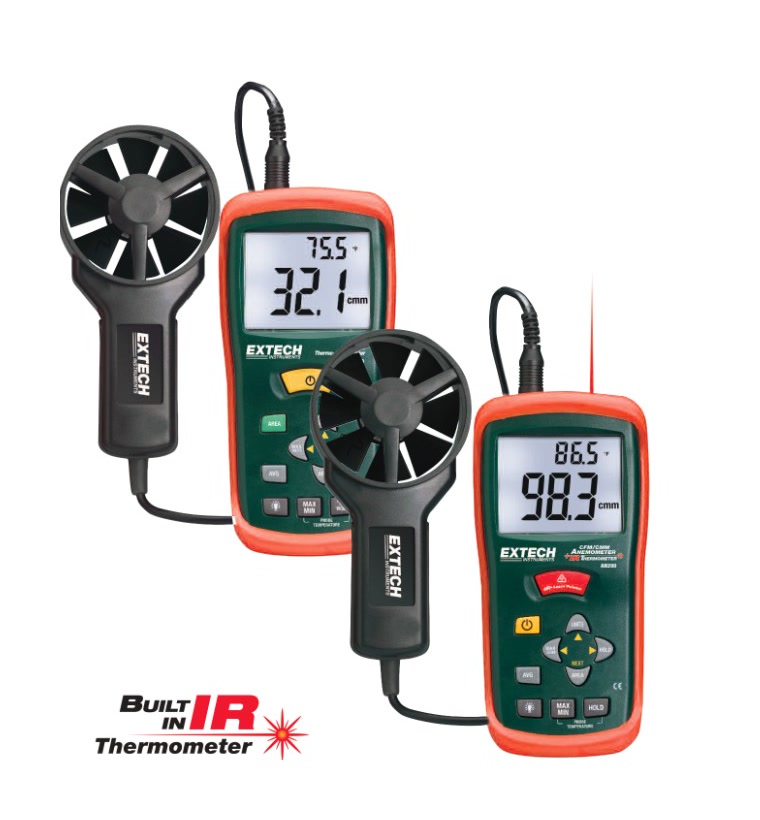مقياس سرعة الهواء الحراري CFM/CMM مع ميزان حرارة بالأشعة تحت الحمراء Extech